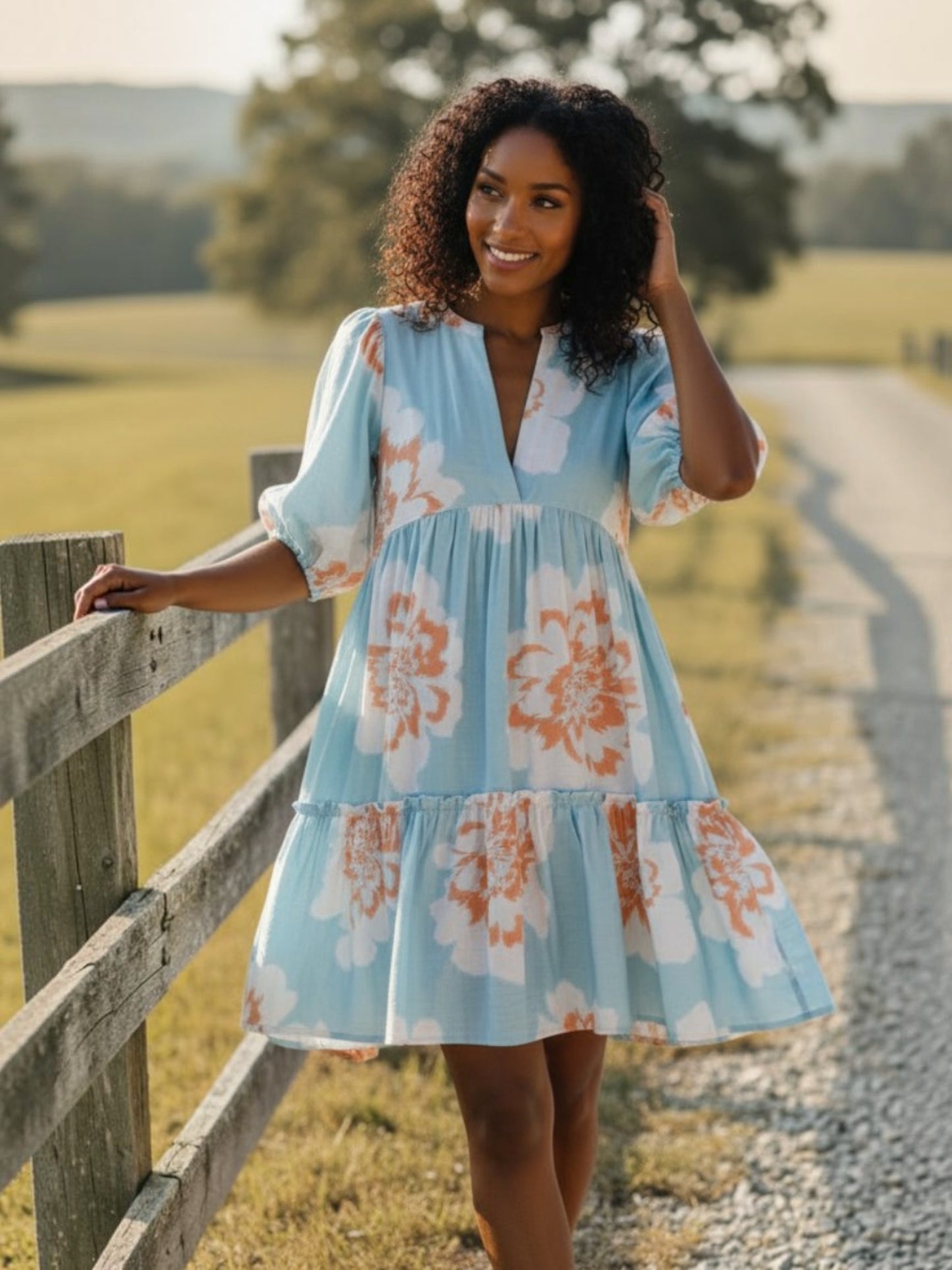 Blue Skies Floral Babydoll Dress