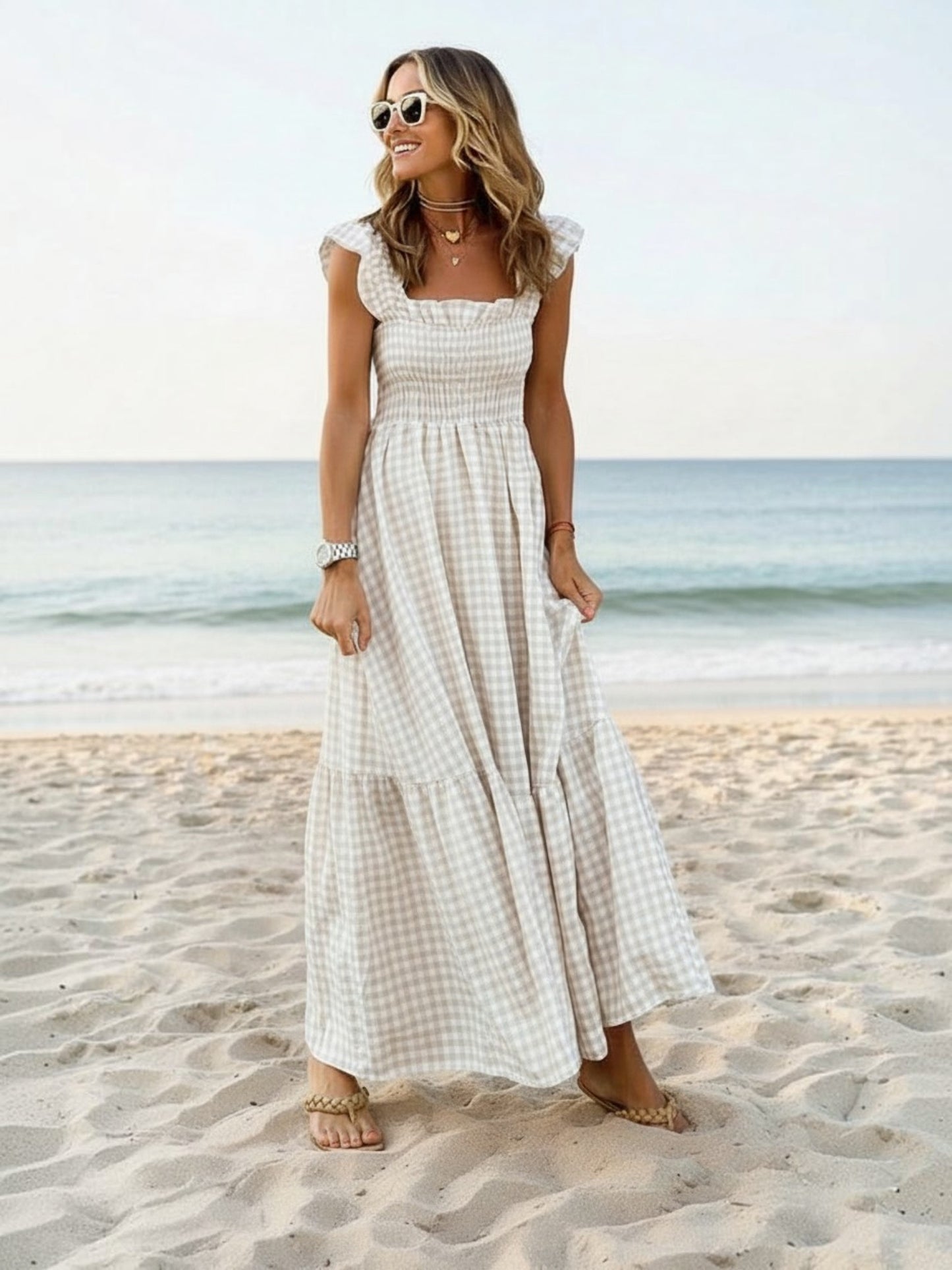 Sandy Shores Gingham Maxi Dress
