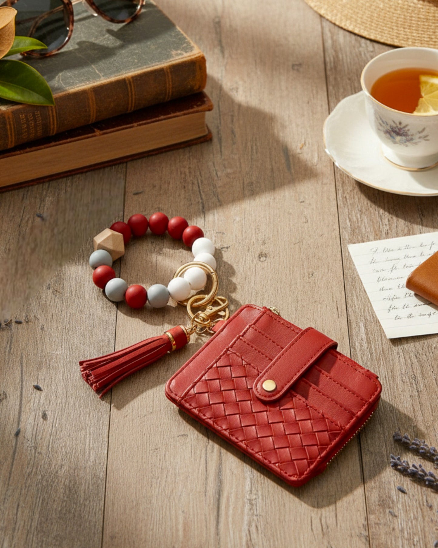 Woven Keychain Wallet-Red