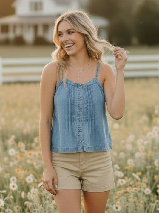 Rachel Button Down Denim Tank