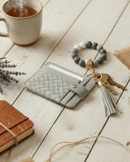 Woven Keychain Wallet-Silver