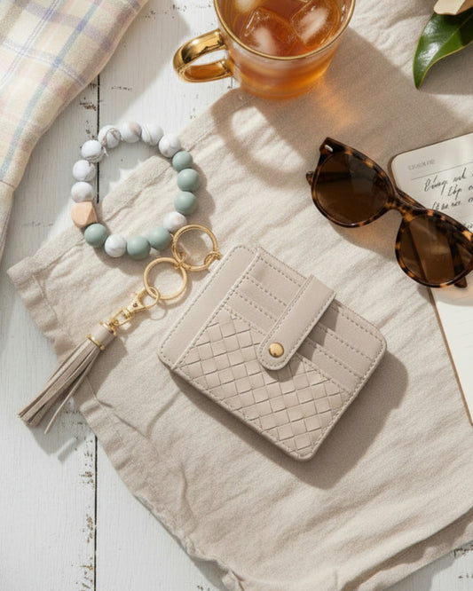 Woven Keychain Wallet-Stone