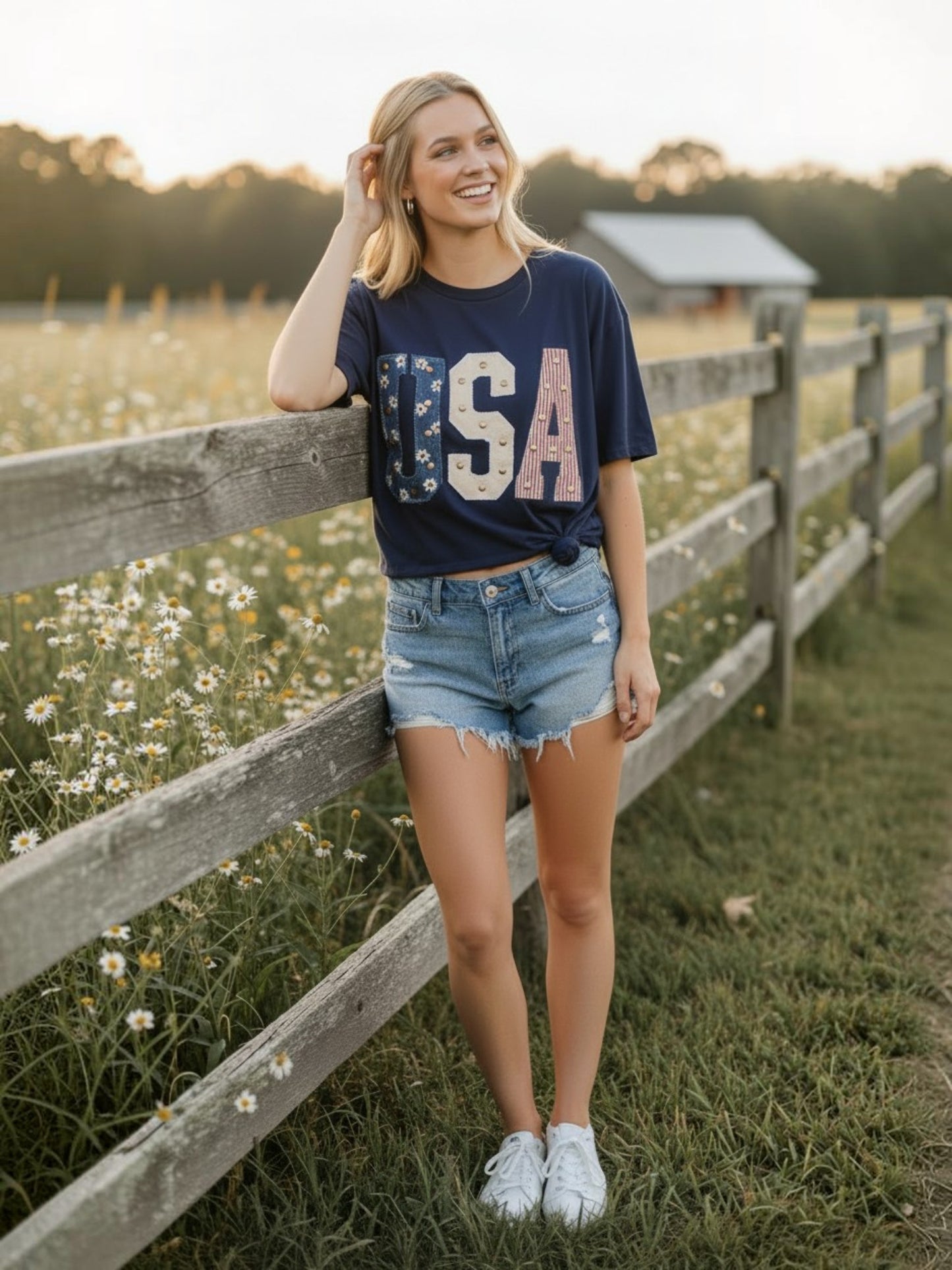 Navy USA Patchwork Tee