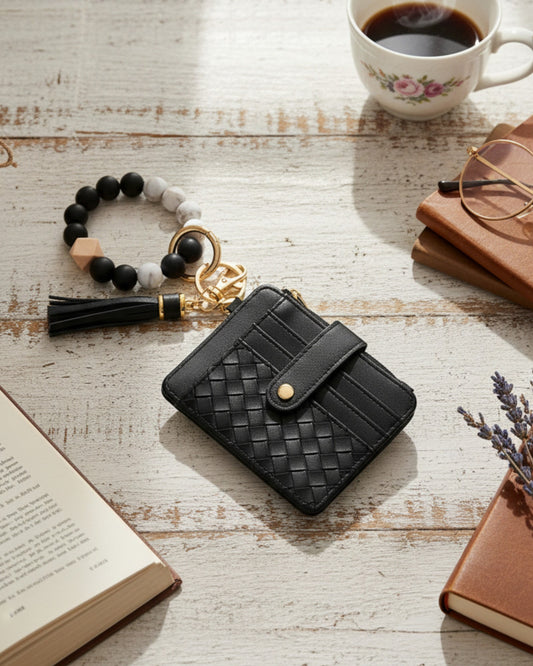 Woven Keychain Wallet-Black