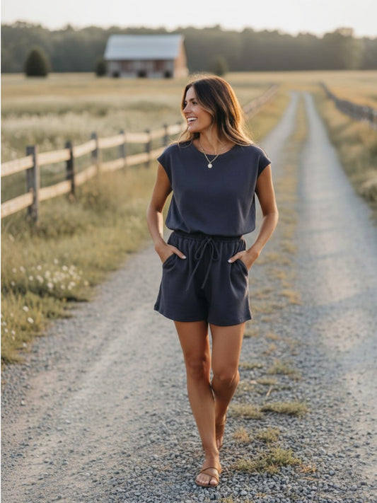 Camden Navy Backless Romper